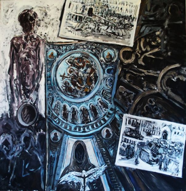 GEDANKEN ZU MAJDAN - Kiew, Öl auf Leinen, 200 x 200cm